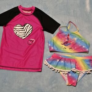 Unicorn Rainbow Kids Swim Suit. It Doesn't Match, But Rash Guard Is Included